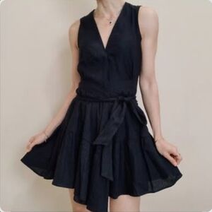 Christian Lacroix Black Mini Linen Wrap Dress Size Small